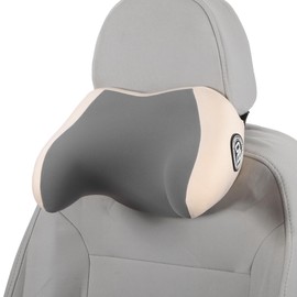 HEROFFIX Auto Kopfstützenkissen Ergonomisches Bequemes Nackenkissen Nackenstützkissen Polyester, Memory Foam Verstellbare Breite Apricot, Grau 1 Stk fürs Fahren