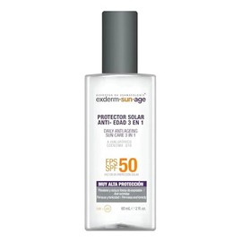 Exderm Sun Age Protector Solar Facial FPS 50 3 en 1 con cido Hialurnico y Colgeno Bloqueador Antiedad Reafirmante Biodegradable Todo Tipo Piel        