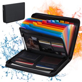 Fireproof File Organiser, Expanding File Folder A4 Fireproof Document Organiser with Zipper & Labels,13 Pockets Portable Waterproof Accordian Filing Boxes for A4 Documents, Bill, Receipt