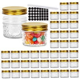 40 Pack 4 oz Glass Mason jars With Regular Lids, 120 ml Canning Jars Containers for Jam, Honey, Candies,Wedding Favors, Decorations, Baby Foods. Included 1 Pens and 80 Labels.