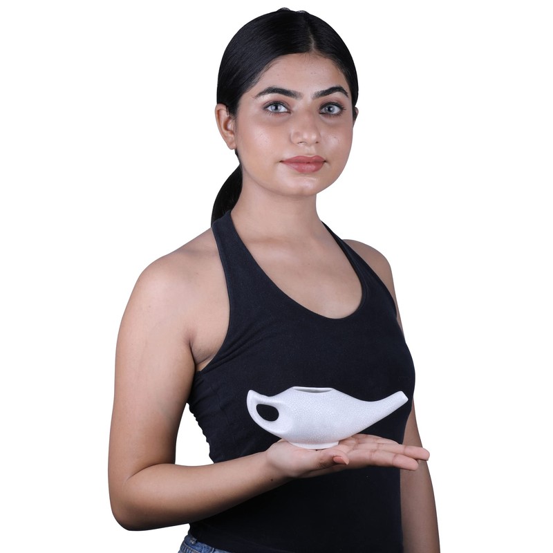 HealthGoodsIn Ceramic Neti Pot with Salt, Dishwasher Friendly, with 2
