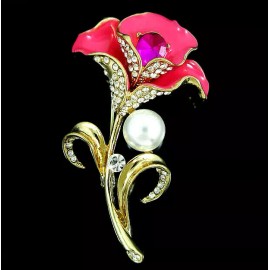 Unbranded Delightful JEWEL Magenta Pink DAFFODIL Flower RHINESTONE Necklace Pendant Brooch