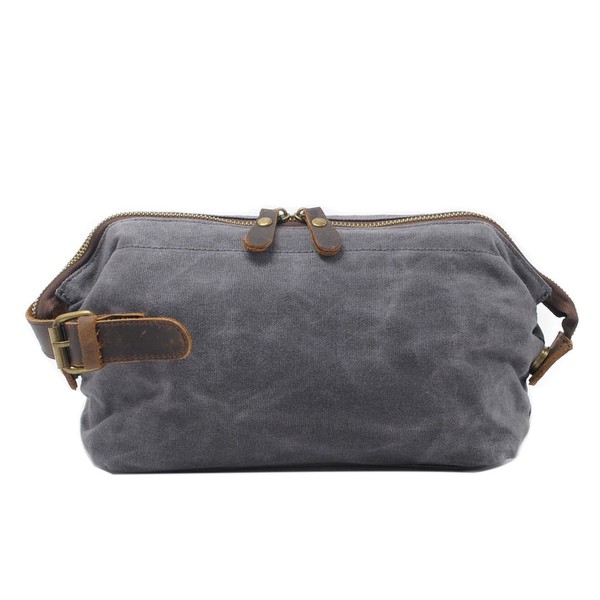 Neuleben Toiletry Bag Waterproof Vintage Canvas Leather Women Men Cosmetic Bag Toiletry Bag for Travel Holiday, gray, Toiletry bag