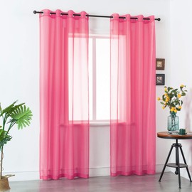 DUALIFE Hot Pink Voile Sheer Curtains Grommet,Look Semi Sheer Windows Panels,Elegant Solid Color Touch Soft Drapes, 52X108 Inch 9 FT for Living Room Bedroom,Set of 2 Panels