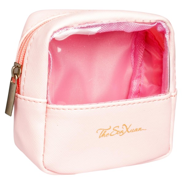 LETGO Clear Mini Makeup Bag for Purse, Small Cute Cosmetic Bag Leather Travel Toiletry Bag Waterproof Travel Coin Pouch Transparent Storage Bag Handle Make Up Organizer Bag for Women (pink mini)