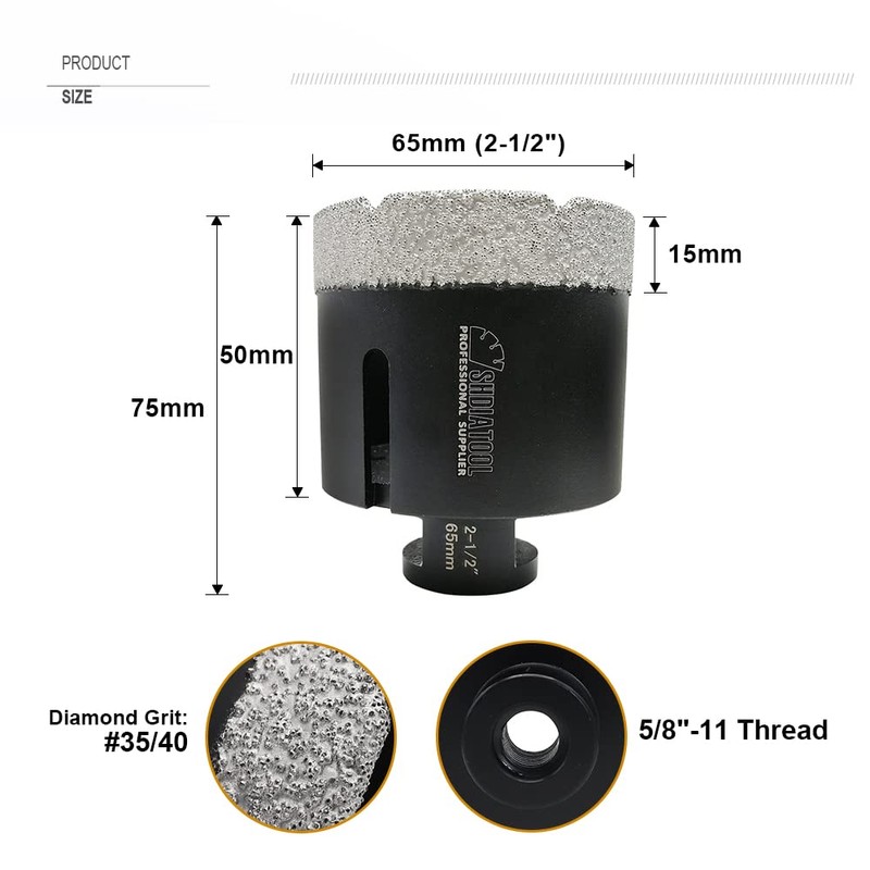 SHDIATOOL Diamond Core Drill Bits 2-1/2 Inch for Porcelain Ceramic