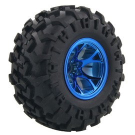 KEEDA Rubber Tire and Plastic Wheel Rim Set for 1/10 RC Monster Truck HSP HPI Traxxas HIMOTO Tamiya Kyosho (Blue)
