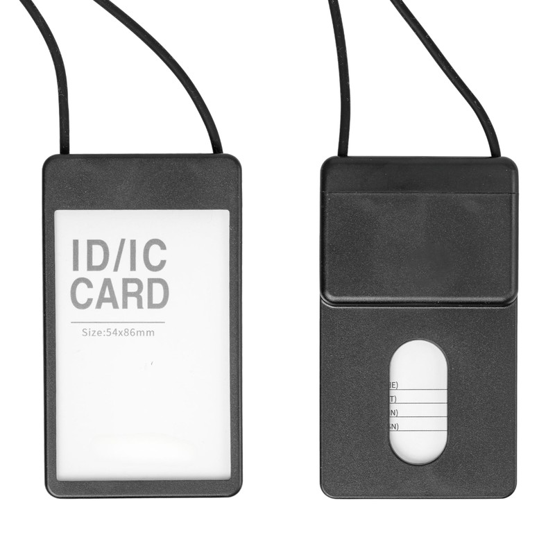 ID Card Holder with Retractable Strap 1 Set Black Transparent
