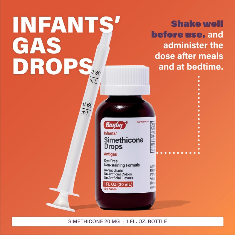 Rugby Dye-Free Infants' Gas Drops - Simethicone 20 mg Liquid