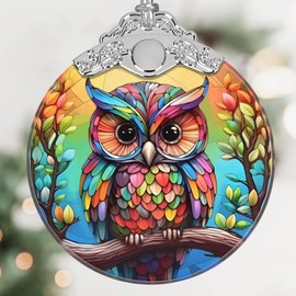 Colorful Owl Christmas Ornament, Stained Glass Hanging Ornament, Christmas Tree Ornaments, Christmas Decoration, Holiday Ornament, Colorful Owl Home Decor, Gift Exchange, Gift Idea