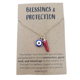 Italian Horn Necklace for Women, Evil Eye Protection Necklace for Women, Cornicello Necklace Women, Spiritual Jewelry, Dainty Evil Eye Necklace Gold, Spiritual Gifts for Women (Horn & Eye)