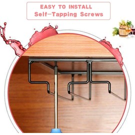 FOMANSH Wine Glass Rack - Under Cabinet Stemware Wine Glass Holder Glasses Storage Hanger 2 Pack Metal Organizer for Bar Kitchen Brown