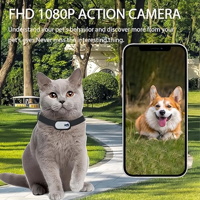 Bewinner Cat Camera Collar, 170° Wide Angle Dog Collar Camera