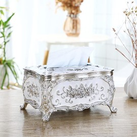 Tissue Box, Cosmetic Tissue Box, Retro Tissue Box, European Tissue Box, Cosmetic Tissue Dispenser, Acrylic Napkin Holder, Tissue Box, Luxury European Style, for Office/Car/Bathroom (Silver)