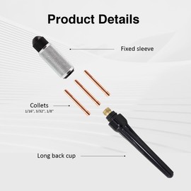 TIG Tungsten Manual Sharpener Holder TIG Collet and Long Back Cup Set TIG Grinding Set for 1/16'' 3/32'' 1/8'' Tungsten Electrode