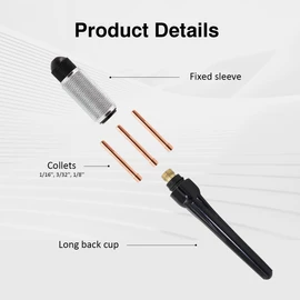 TIG Tungsten Manual Sharpener Holder TIG Collet and Long Back Cup Set TIG Grinding Set for 1/16'' 3/32'' 1/8'' Tungsten Electrode