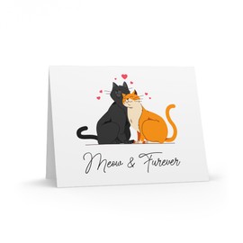 Valentine's Day Greeting Card - Romantic Cat-Themed Greeting Card - Meow & Furever - 6 x 8 Inch Folded - Perfect for Anniversaries or Cat Lovers - Includes Envelope