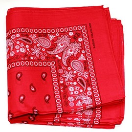 Paisley One Dozen Cowboy Bandanas (Red, 22 X 22 in)