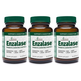 ENZALASE Master Supplements 50 Capsules, Pack of 3 - Probiotic Compatible Enzymes - Provides Digestive Boost + Gas & Bloating Relief - Gluten Free - 150 Total Servings
