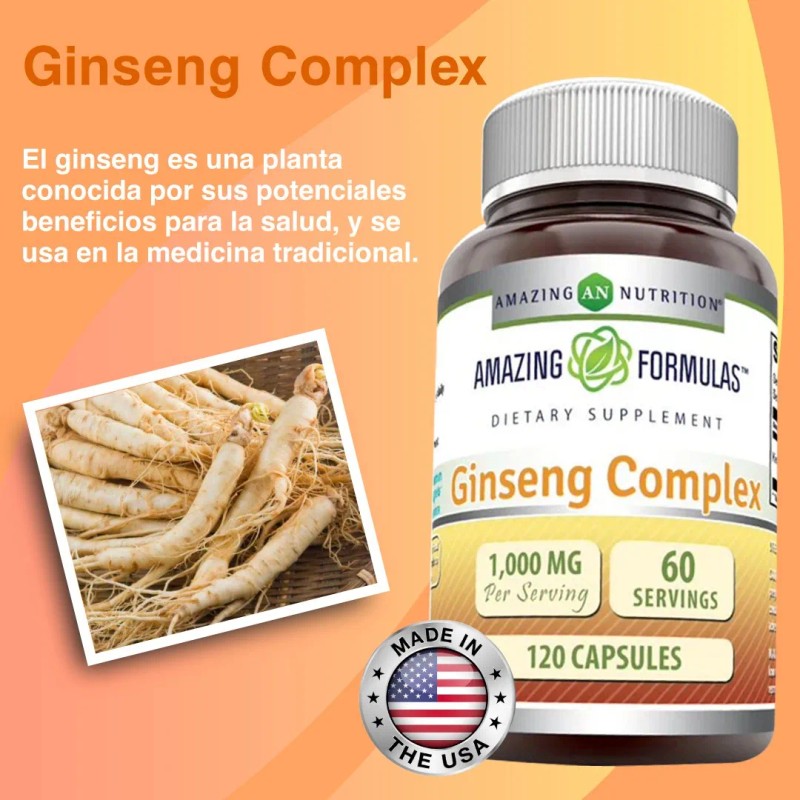 Amazing Formulas Ginseng Energía Y Rendimiento 120 Cápsulas Sin Sabor