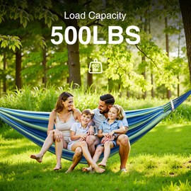 ANAGOO Double Hammock, Heavy Duty Portable, 500 lb Weight Capacity, Perfect for Both Indoors and Outdoors, 2 Person Hammock with Carrying Bag, Wide Blue