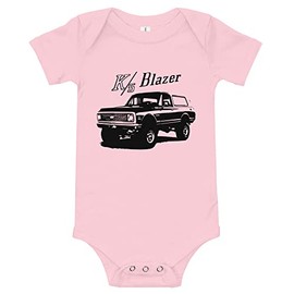 1971 Chevy K5 Blazer Vintage Truck Baby Onesie Short Sleeve one Piece Pink
