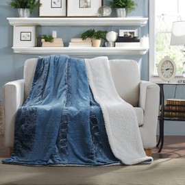 Tache Blue Grey Throw Blanket - Rainy Day - Elegant Embossed Solid Super Soft Warm Luxury Decorative Dusty Blue - Twin Size - 50x60 Inch