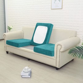 Jonuiony Wear-Resistant Universal Sofa Cover, Stretch Velvet Separate Couch Cushion Slipcovers, L Shape Sofa Chaise Covers for Both Left/Right Sectional Couch Protector(Turquoise Blue,Single Seat)