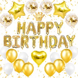 Happy Birthday Balloons, Decoration, Balloons, Luxurious, Garland, Confetti Balloons, Parties, Celebrations, Anniversaries, Surprises, Unisex, Gold by Iysoll