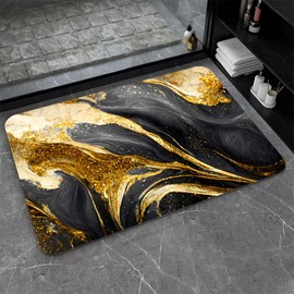 ZHUZHISHAN Diatomaceous Earth Bath Mat,Black Grey Gold Marble Texture Non-Slip Volume Super Absorbent Fast Drying for Bathroom Kitchen Door mat,Eco-Friendly Easy to Clean 16×24Inch (40 * 60cm)