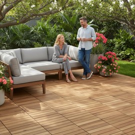 VICTORY RELAX Acacia Wood Flooring Interlocking Deck Tiles for Patio Decor 9 Pcs 12 Slats VR White Oak - Waterproof Indoor & Outdoor Decor - Balcony Garden Decking Tile (12.2 * 12.2 * 0.7 inches)