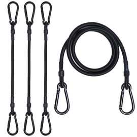 JunGG Bungee Cords with Carabiner – 4 Pack 24 Inch Heavy Duty Long Elastic Straps, Extra Strong Black Bungee Ropes with Hook for Bike Racks, Roof Racks, Luggage, Camping