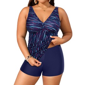 Yonique - Traje de baño deportivo de dos piezas para mujer, talla grande, con pantalones cortos, control de abdomen, tankini, Galaxia colorida azul, 22 Plus