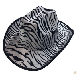 BR Zebra HAT Adult Cowboy Print Wild West Costume Party Fancy Dress Fedora Black and White