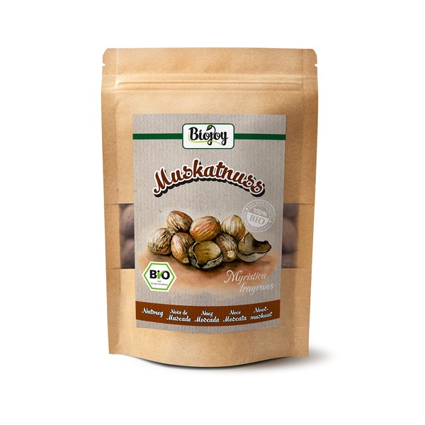 Biojoy Organic Nutmeg Whole (100 g), Approx. 19 Pieces, Nutmeg