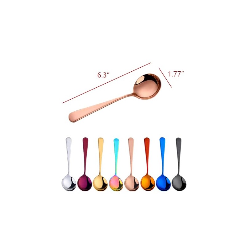 LannuMet 8pcs Stainless Steel Mixed Colors Cereal Soup Spoons Round