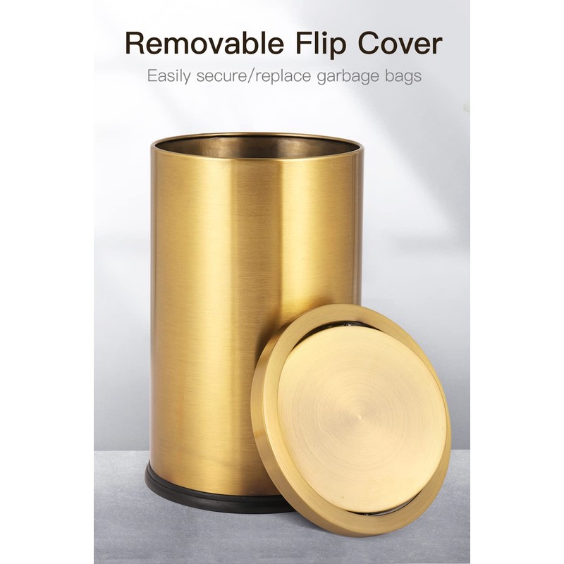 2.4 Gallon Brushed Gold Bathroom Trash Can with Swing Lid,Stainess