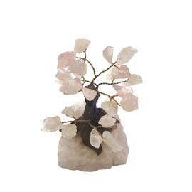 Natural Crystal Tree Decor, Desk Decor with Rose Quartz Crystal Chakra Stones, Gemstone Tree with Crystals and Healing Stones, Pink, Small, 3.5-Inches Tall - Nature’s Decorations