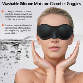 Moisture Chamber Glasses for Dry Eyes - Vowleike Soft Silicone Sleep Goggles, Reusable Comfortable & Lightweight Sleep Mask, CPAP Compatible, Elastic and Stretchable Strap (Black)