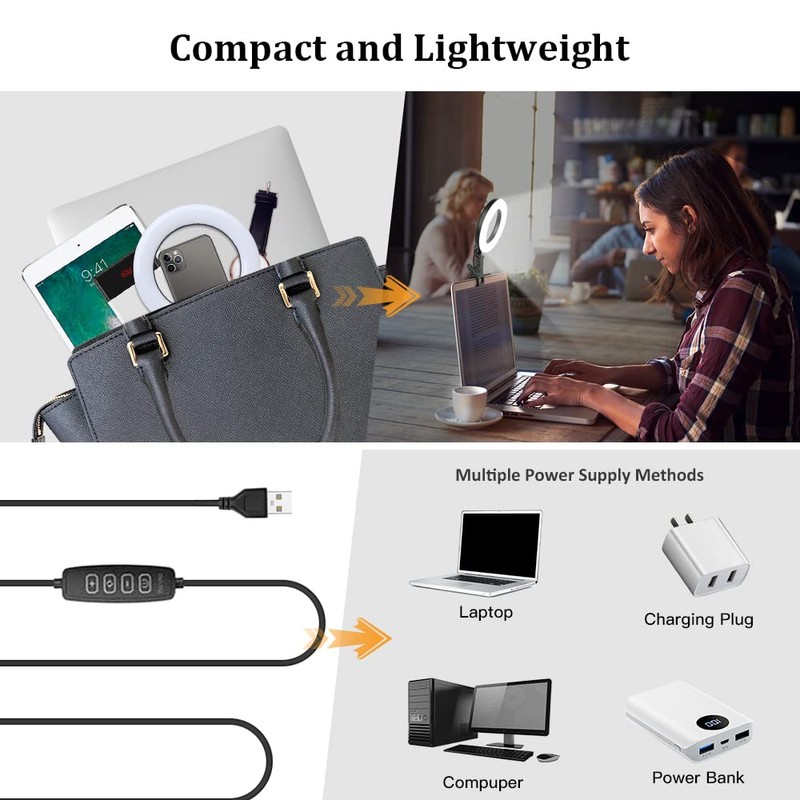 Ring Light with Tripod Stand&Clip for Laptop,Video Conference Lighting,5" Led