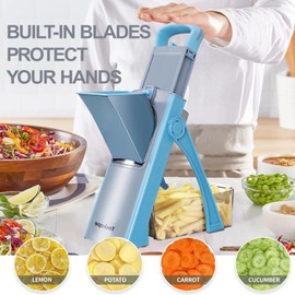 Upgraded Safety Mandoline Slicer, Adjustable Thickness Potato Slicer, French Fries Slicer, 4-in-1 Vegetable Slicer, Removable Easy-to-Clean Kitchen Vegetable Chopper (Blue)