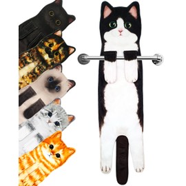 PAT JUUMG Funny Cat Hand Towels for Bathroom Kitchen Decor Towel,Cute Decorative Hanging Face Towels,Super Absorbent Soft, Housewarming Gift,Cat Lovers Gifts for Women (Tuxedo Cat)