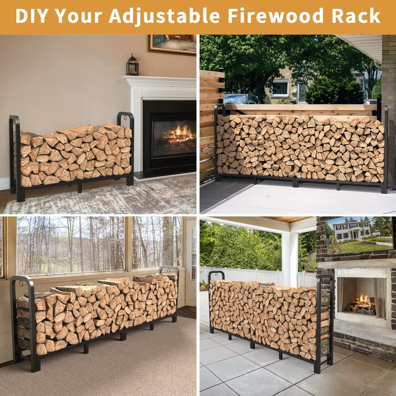 Mr IRONSTONE 8ft Firewood Rack Outdoor Indoor, Upgraded Heavy Duty
