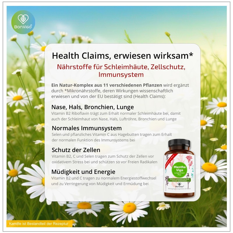 BonVigo® MenthaVigo Lungwort & Eucalyptus, 120 Capsules, 11 Plant Extracts,
