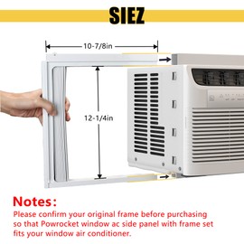 Powrocket Window AC Side Panel with Frame Set,Air Conditioner Accordion Filler Curtain Replacement Kit,Fits Most 8000 BTU Window Air Conditioner Units,White