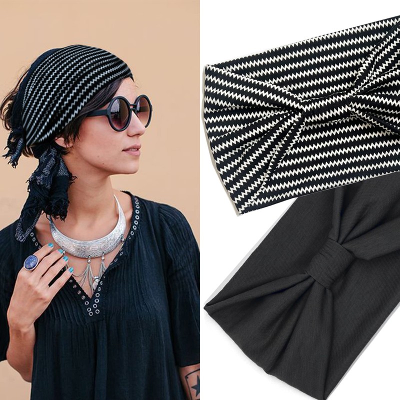 IVARYSS Wide Headbands for Women, Black Knotted Head Wraps Turbans,