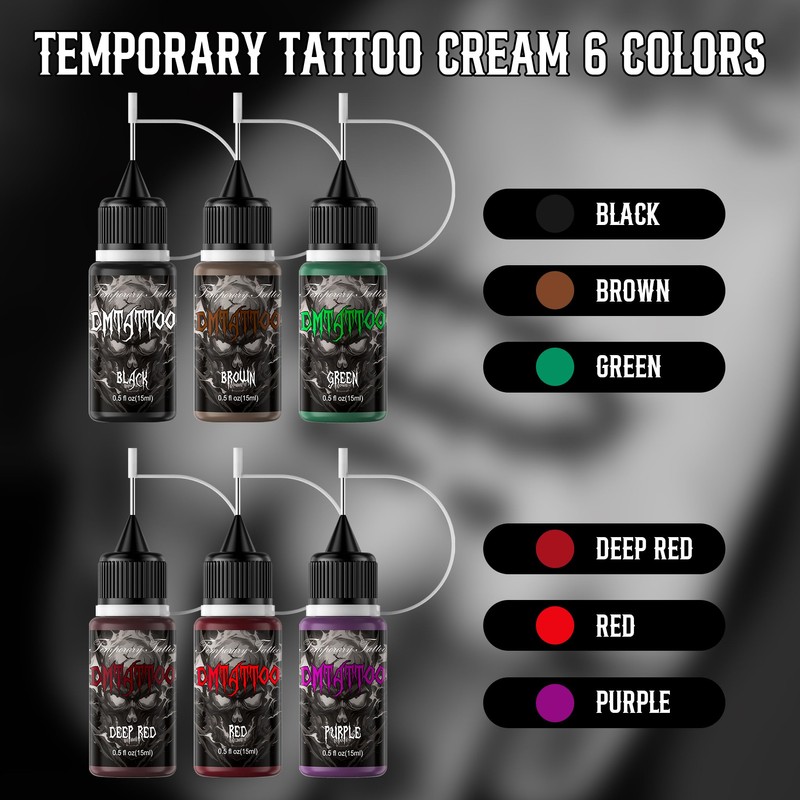 Temporary Tattoo Kit 6 Bottles Color Temporary Tattoo