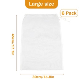 6 PCS Nut Milk Bag Filters, 12×18 Inch Fine Mesh Cheese Cloth Strainer Bag, Reusable Food Filters, Multi-Purpose for Filtering Juice, Cheese, Coffee, Tofu, Yogurt and Tea
