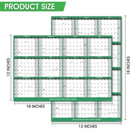 2025 Wall Calendar with Double Sided Tape for Wall hanging, Wet & Dry Erase Laminated, Size 12" x 18", 12 Month Annual Yearly Wall Planner, Reversible, Horizontal/Vertical (Green)