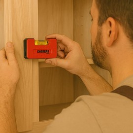 Diggers Pocket Level – Magnetic Base, Mini Professional Spirit Level with Graduated Line, Red Aluminium Body